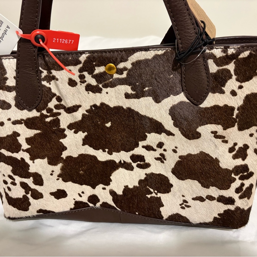 Margot New York Brown and Cream Cowhide Pattern Tote - Picture 2 of 11